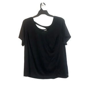 Danskin Now Black Short Sleeve Activewear Top with Strappy Open‎ Back